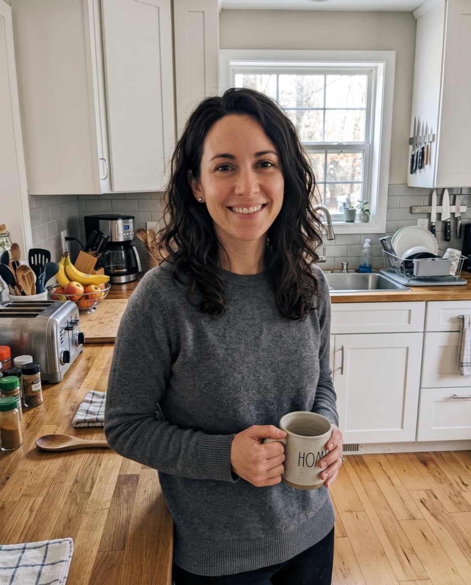 A casual photo of a woman in her kitchen